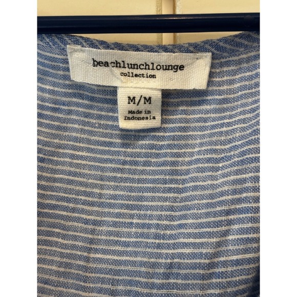 Beachlunchlounge Striped Tank Top Ruffle Hem Sleeveless Casual Blue Size M - Picture 2 of 5